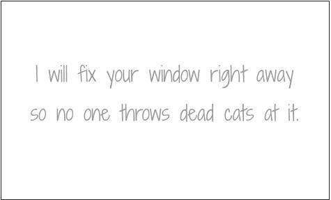 I will fix your window right away. So no one throws dead cats at it.
