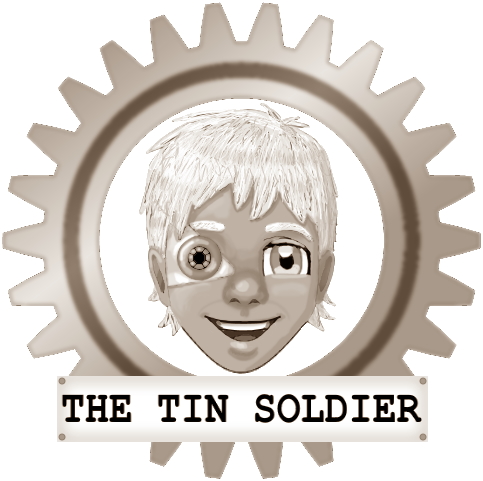 Erik's face in a gear frame. Captioned: The Tin Soldier