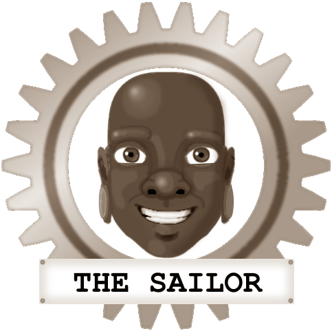 Sanaam's face in a gear frame. Captioned: The Sailor